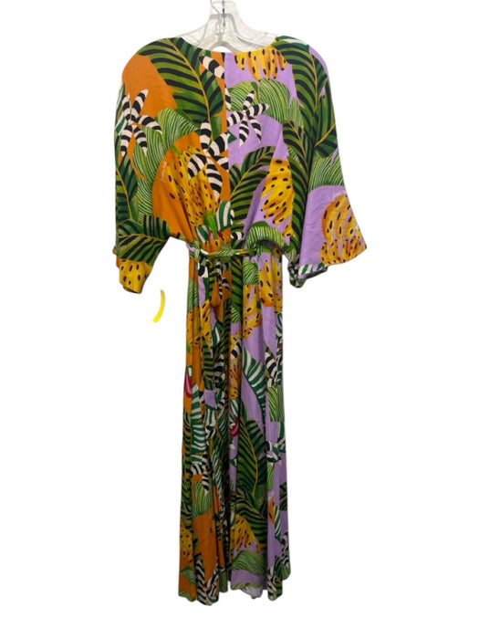 Farm Rio Size S Purple, Orange, Green Rayon Jungle Print Wrap Maxi Dress Purple, Orange, Green / S