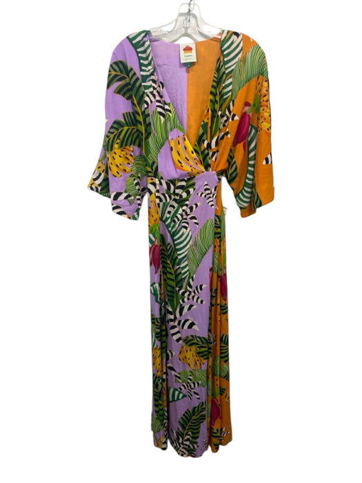 Farm Rio Size S Purple, Orange, Green Rayon Jungle Print Wrap Maxi Dress Purple, Orange, Green / S