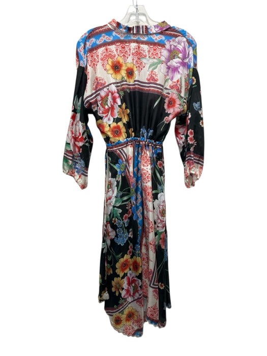 Johnny Was Size M Blue & Multi Silk Drawstring Mixed Floral Balloon Sleeve Dress Blue & Multi / M