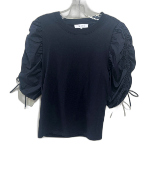 Frame Size M Navy Blue Organic Cotton Ruched Puff Sleeve Top Navy Blue / M