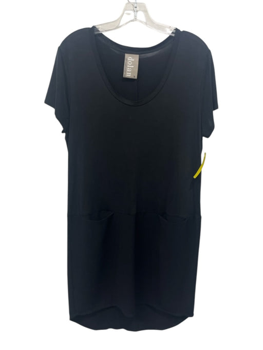 Dolan Size M Black Cupro Blend Cap Sleeve U Neck Pocketed Mini Dress Black / M