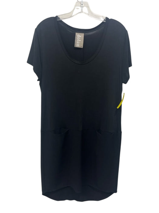 Dolan Size M Black Cupro Blend Cap Sleeve U Neck Pocketed Mini Dress Black / M