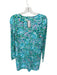 Lilly Pulitzer Size M Aqua & Turquoise Cotton V Neck Lillies 3/4 Sleeve Dress Aqua & Turquoise / M