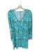 Lilly Pulitzer Size M Aqua & Turquoise Cotton V Neck Lillies 3/4 Sleeve Dress Aqua & Turquoise / M