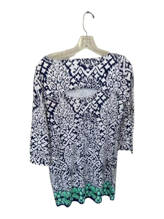 Lilly Pulitzer Size M Navy, White, Aqua Pima Cotton Paisley 3/4 Sleeve Dress Navy, White, Aqua / M
