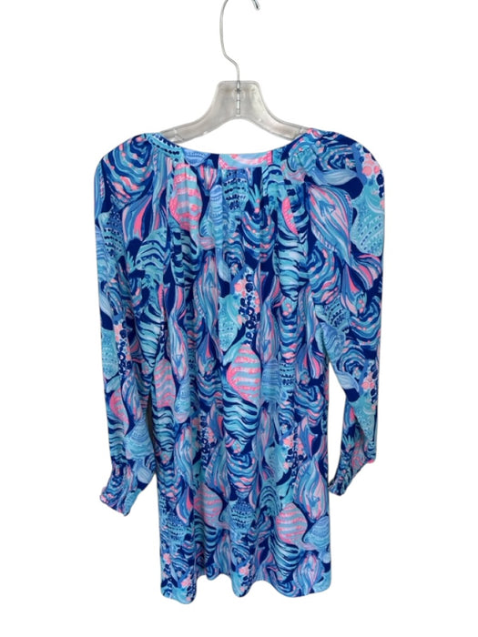 Lilly Pulitzer Size M Hot Pink & Blue Polyester Button Front Long Sleeve Dress Hot Pink & Blue / M