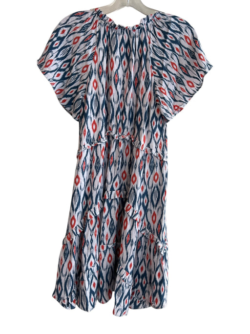 By Anthropologie Size XXS White Red & Blue Viscose V Neck Short Sleeve Dress White Red & Blue / XXS