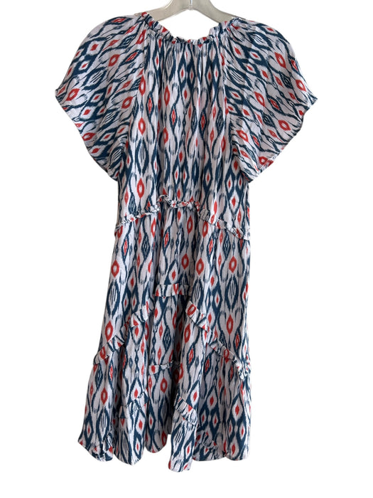 By Anthropologie Size XXS White Red & Blue Viscose V Neck Short Sleeve Dress White Red & Blue / XXS