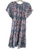 By Anthropologie Size XXS White Red & Blue Viscose V Neck Short Sleeve Dress White Red & Blue / XXS