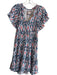 By Anthropologie Size XXS White Red & Blue Viscose V Neck Short Sleeve Dress White Red & Blue / XXS