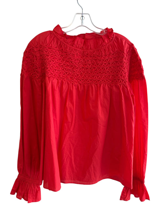 Merlette Size Medium Red Orange Pima Cotton Long Sleeve Textured Top Red Orange / Medium