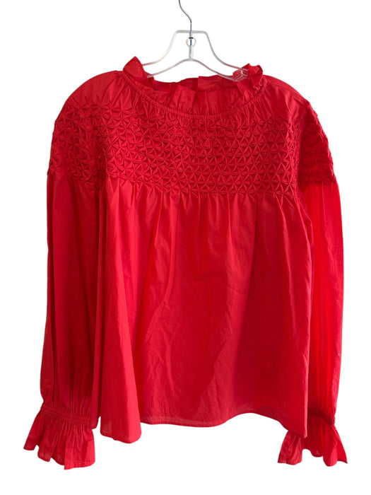 Merlette Size Medium Red Orange Pima Cotton Long Sleeve Textured Top Red Orange / Medium
