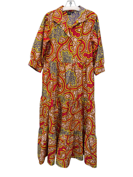 The Oula Company Size Medium Red, Yellow & Multi No Fabric Tag Collared Dress Red, Yellow & Multi / Medium