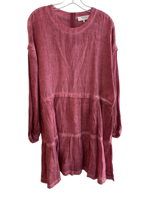 Sea New York Size Large Dark Rose Ramie & Cotton Long Sleeve Round Neck Dress Dark Rose / Large