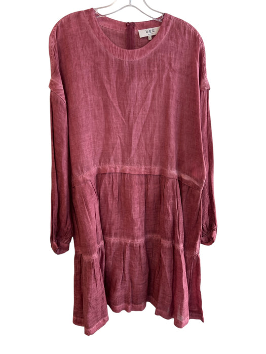 Sea New York Size Large Dark Rose Ramie & Cotton Long Sleeve Round Neck Dress Dark Rose / Large