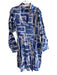 Busayo Size Large Blue & White Cotton Long Sleeve Abstract Print Dress Blue & White / Large