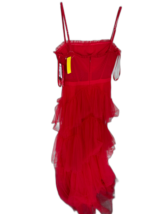 Betsy & Adam Size 4 Ruby Red Polyester Strapless Mesh Detail Gown Ruby Red / 4