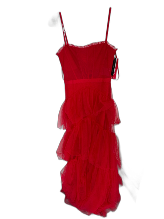 Betsy & Adam Size 4 Ruby Red Polyester Strapless Mesh Detail Gown Ruby Red / 4