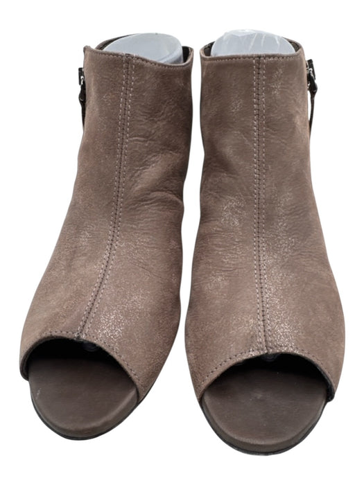 Munro Shoe Size 8.5 Brown Leather Peep Toe Open Heel Zip Up Midi Heel Booties Brown / 8.5