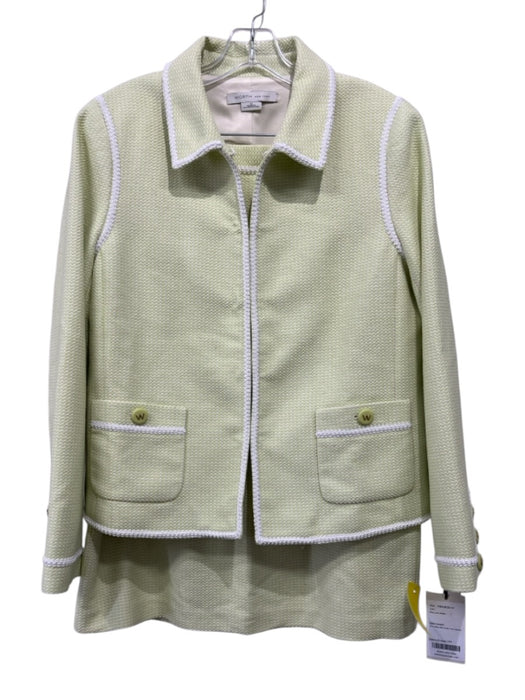 Worth Size 12/14 Lime Green & Beige Cotton & Acrylic Tweed Piping Skirt Set Lime Green & Beige / 12/14