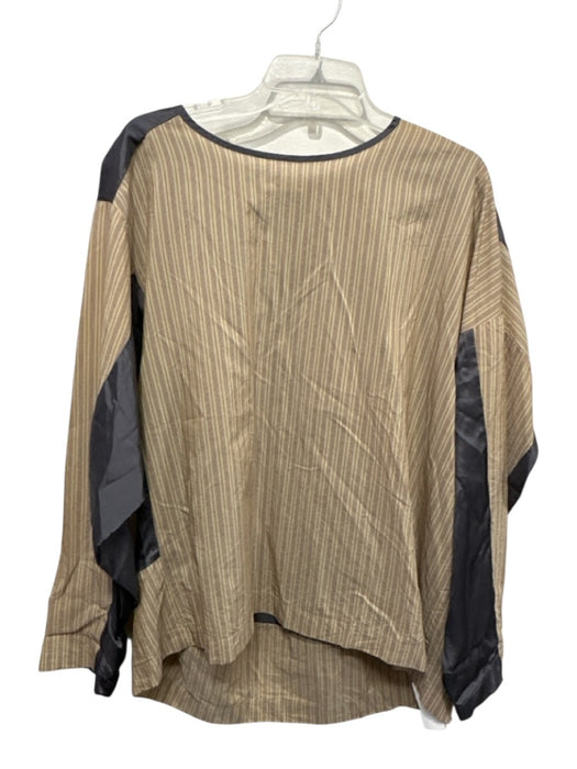Dries Van Noten Size 36/S Beige & Gray Viscose & Cotton Long Sleeve Stripe Top Beige & Gray / 36/S