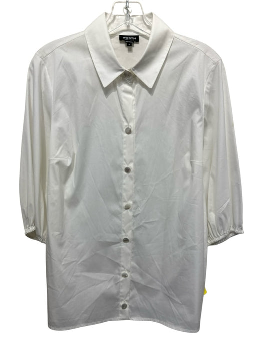 Worth Size 10 White Cotton & Nylon Puff 1/2 Sleeve Faux Pearl Button Blouse Top White / 10