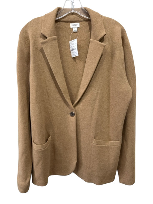 J Crew Size L Light Brown Cotton Knit Blazer Single Button Cardigan Light Brown / L