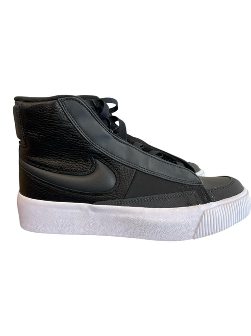 Nike Shoe Size 6.5 Black Leather High Top lace up White Sole Sneaker Shoes Black / 6.5