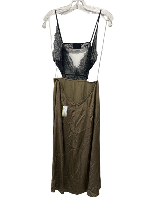 By Anthropologie Size 10 Olive Green & Black Viscose Spaghetti Strap Lace Dress Olive Green & Black / 10