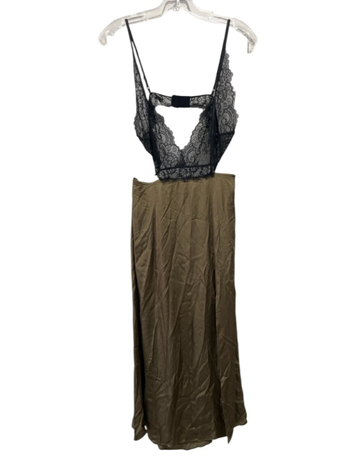 By Anthropologie Size 10 Olive Green & Black Viscose Spaghetti Strap Lace Dress Olive Green & Black / 10