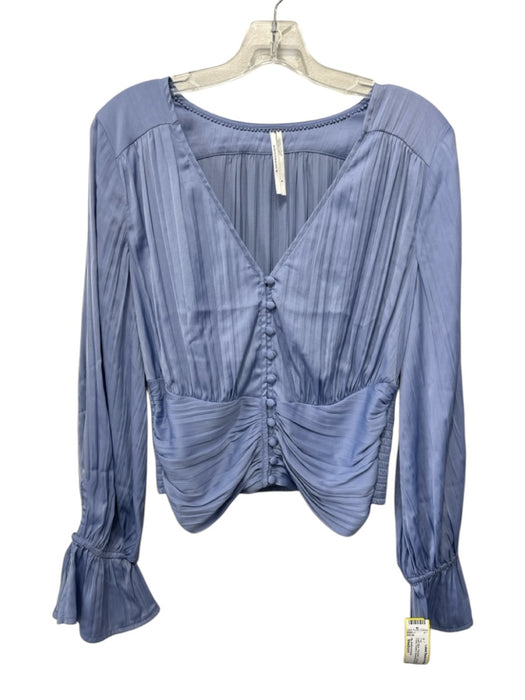 By Anthropologie Size Medium Light Blue Polyester Long Sleeve Button Front Top Light Blue / Medium