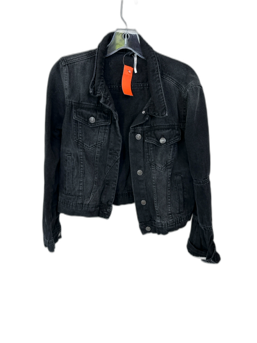 Free People Size S Black Cotton Long Sleeve Cropped Denim Jacket Black / S
