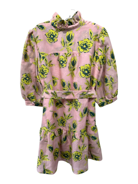 Abbey Glass Size S Pink & Green No Fabric Tag jaquard 3/4 Balloon Sleeve Dress Pink & Green / S