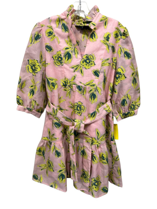 Abbey Glass Size S Pink & Green No Fabric Tag jaquard 3/4 Balloon Sleeve Dress Pink & Green / S