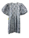 Marigold Size S Gray, Blue & Brown Cotton 1/2 Balloon Sleeve V Neck Floral Dress Gray, Blue & Brown / S