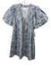 Marigold Size S Gray, Blue & Brown Cotton 1/2 Balloon Sleeve V Neck Floral Dress Gray, Blue & Brown / S