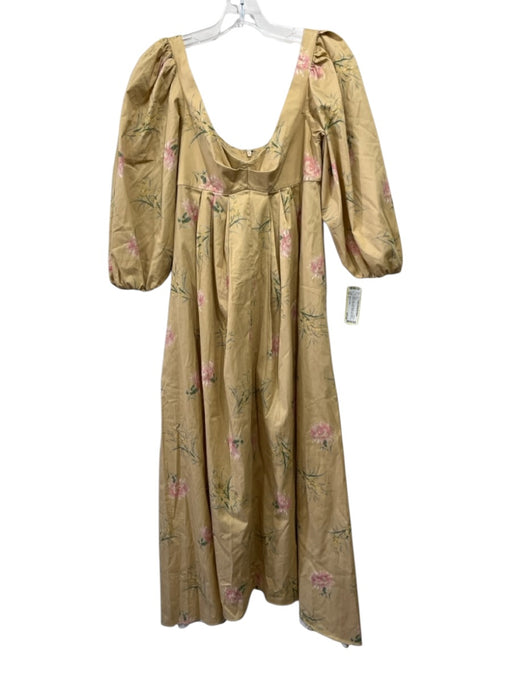 Rebecca Taylor Size 0 Beige & Multi Cotton Blend 3/4 Balloon Sleeve Dress Beige & Multi / 0