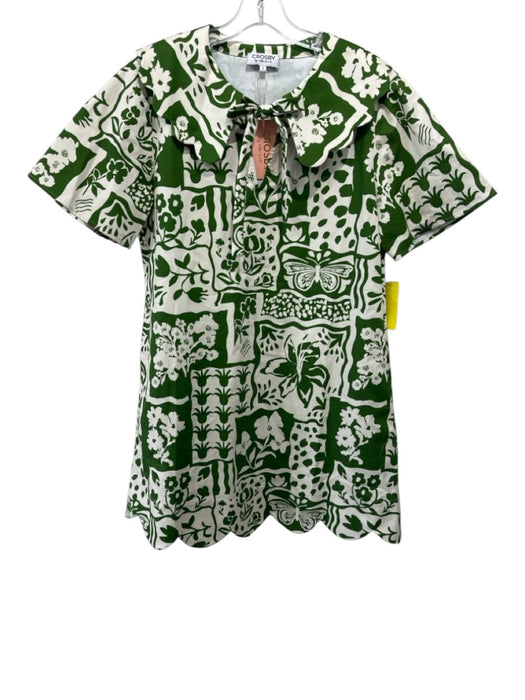 CROSBY by Mollie Burch Size S Green & Cream Cotton Short Sleeve Dress Green & Cream / S