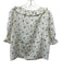 Sezane Size 36 Cream & Blue Silk Short Balloon Sleeve Floral Ruffle Neckline Top Cream & Blue / 36