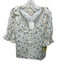 Sezane Size 36 Cream & Blue Silk Short Balloon Sleeve Floral Ruffle Neckline Top Cream & Blue / 36