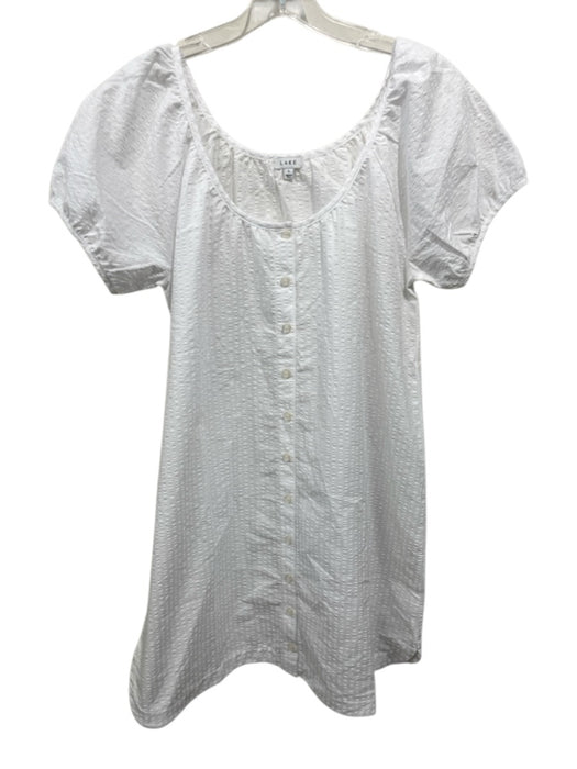Lake Size S White Cotton Short Sleeve Seersucker Button Up Knee length Dress White / S