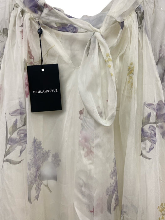Beulahstyle Size M White & Multi Cotton Blend Sheer Overlay Floral Dress White & Multi / M