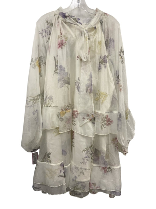 Beulahstyle Size M White & Multi Cotton Blend Sheer Overlay Floral Dress White & Multi / M