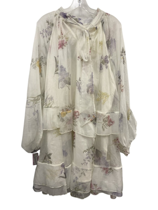 Beulahstyle Size M White & Multi Cotton Blend Sheer Overlay Floral Dress White & Multi / M