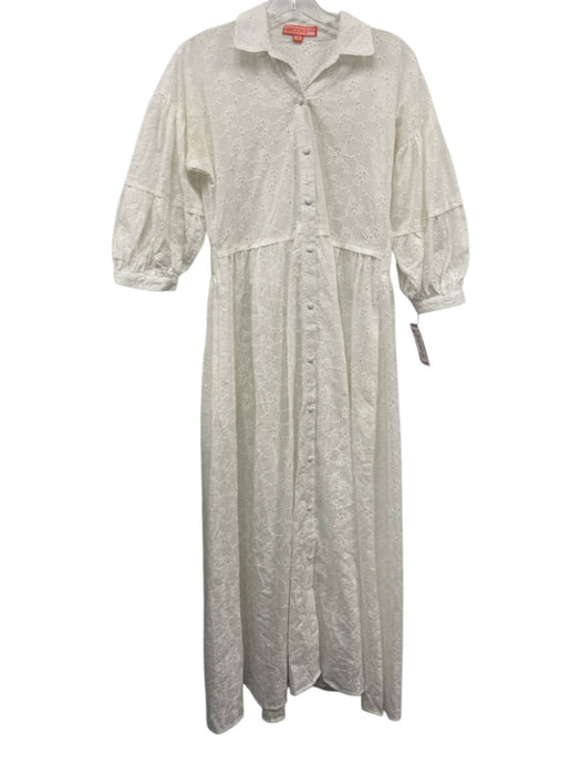 Brooks Ave. Size S White Cotton Floral Eyelet 1/2 Balloon Sleeve Collared Dress White / S