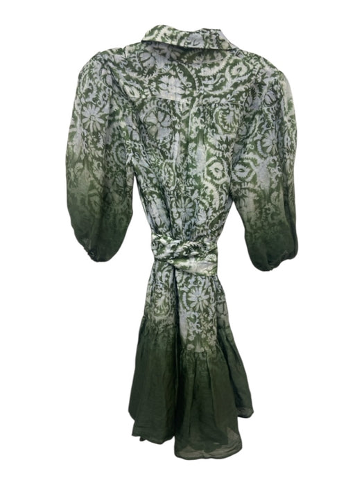 Christy Lynn Size XS Blue & Green Linen & Silk Abstract Print Gradient Dress Blue & Green / XS