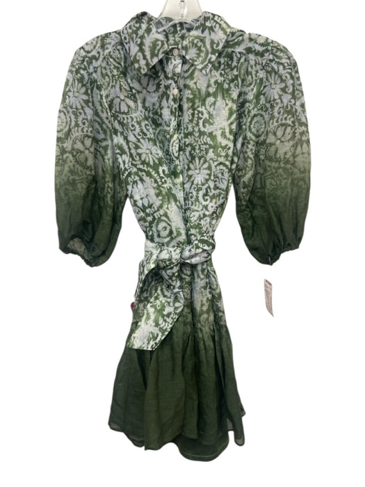 Christy Lynn Size XS Blue & Green Linen & Silk Abstract Print Gradient Dress Blue & Green / XS