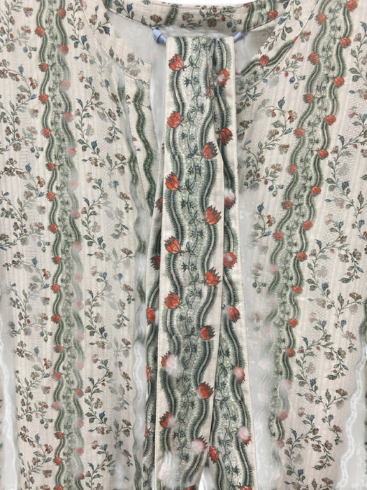 Hill House Size S White, Green & Orange Cotton Floral Stripe Button Front Dress White, Green & Orange / S
