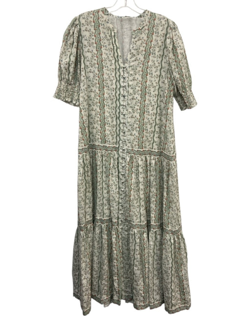 Hill House Size S White, Green & Orange Cotton Floral Stripe Button Front Dress White, Green & Orange / S