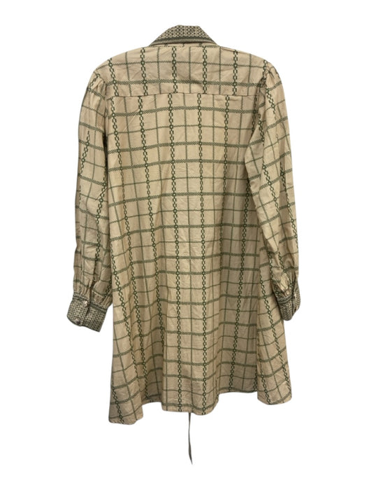 Marigold by Victoria Dunn Size S Beige & Green Cotton Geometric Checked Dress Beige & Green / S